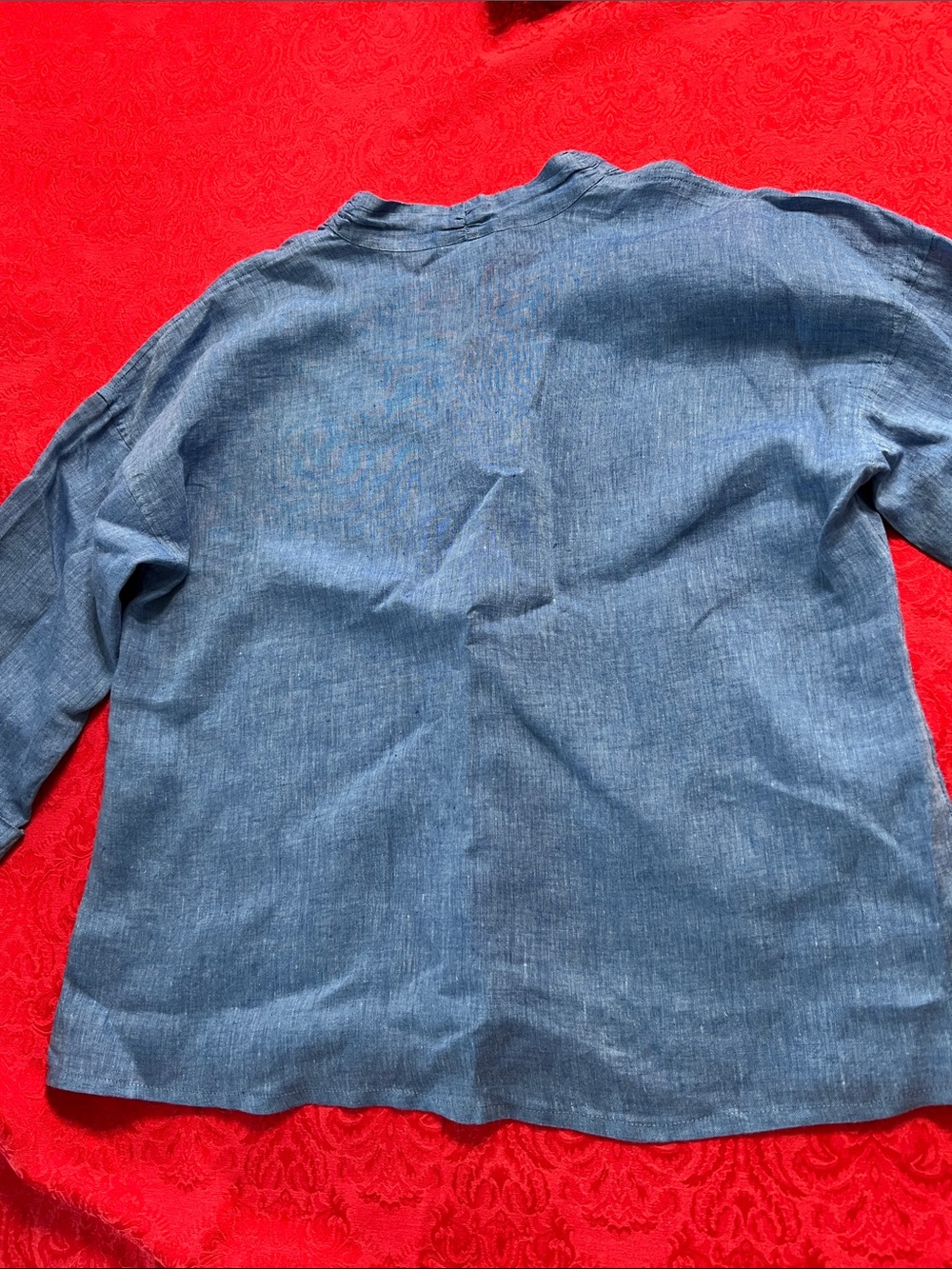 Pure Jill Linen Blue Tunic Top Women's Medium 3/4 Sleeve - Picture 5 of 5